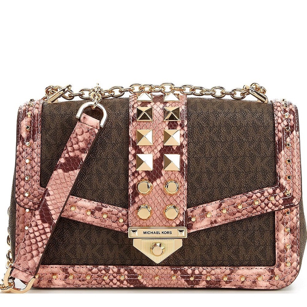 Michael Kors SoHo Large Studded Snake-Embossed Leather Logo Shoulder Bag - Picture 2 of 6